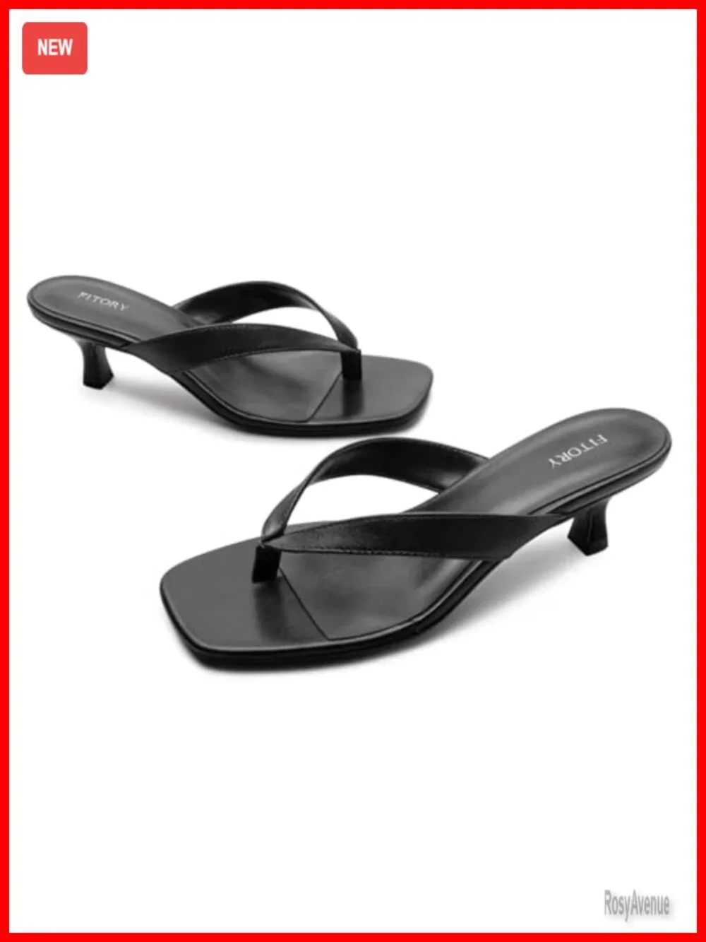 Kitten Heel Flip Flop Sandals, Square Open Toe Thong Low Heel Sandals